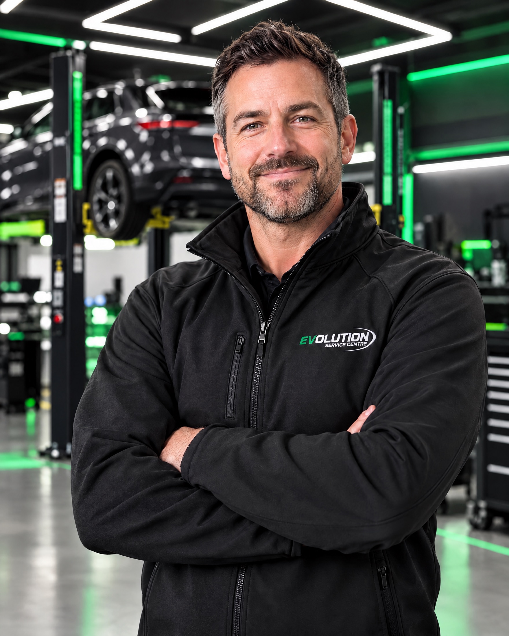 An Evolution franchise owner in branded workwear